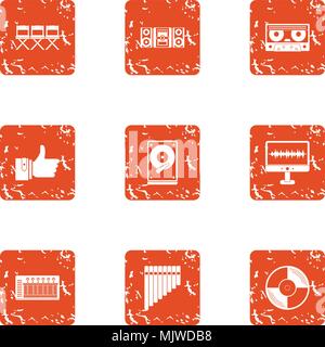 Music data icons set, grunge style Stock Vector