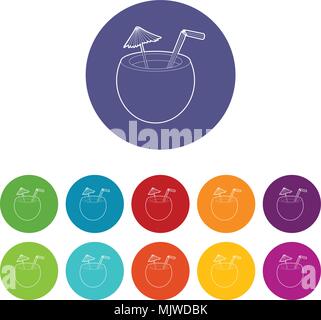 Coconut cocktail icon, isometric 3d style Stock Vector