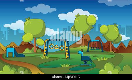 Kids playground in the park with rainbow in the sky at daytime cartoon  style illustration Stock Vector Image & Art - Alamy