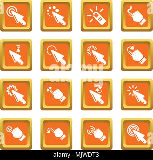 Hand click icons set orange square vector Stock Vector