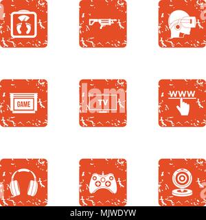 Web game icons set, grunge style Stock Vector