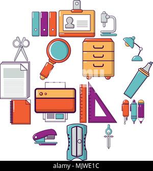 Stationery icons set, cartoon style Stock Vector