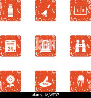 Magic day icons set, grunge style Stock Vector