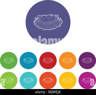 Bird nest with eggs icon, isometric 3d style Stock Vector