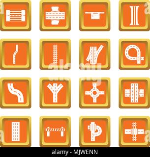 Road parts constructor icons set orange square vector Stock Vector