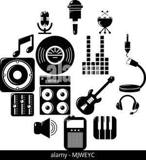 Recording studio symbols icons set, simple style Stock Vector