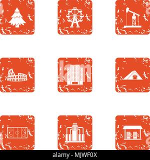 Borough icons set, grunge style Stock Vector