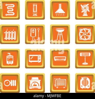 Heat cool air flow tools icons set orange square vector Stock Vector