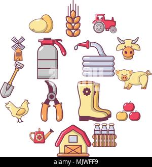 Farm agricultural icons set, cartoon style Stock Vector