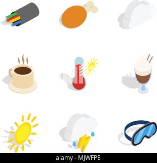 Cold place icons set, isometric style Stock Vector