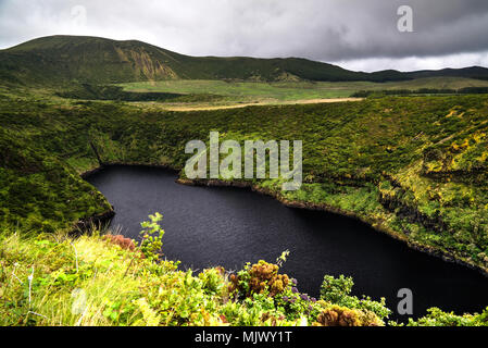 Aerial view to lake Comprida, Flores island Azores. Portugal Stock Photo