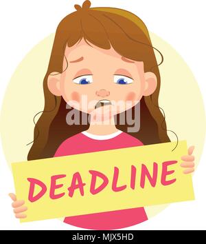 Girl holding Deadline poster-Sad Stock Vector