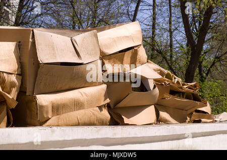 used beige cardboard boxes background Stock Photo