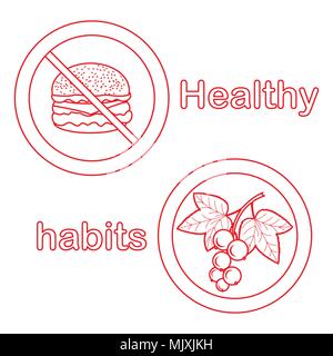 Useful and harmful food. Proper nutrition with excess weight and obesity. Cheeseburger and black currant. Stock Vector