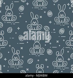 Seamless pattern with Easter symbols. Rabbits, decorated eggs. Stock Vector