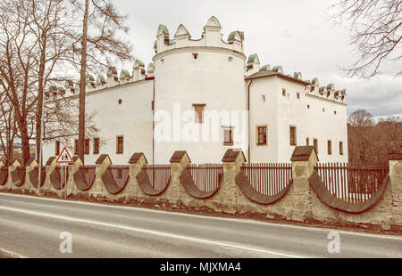 Beautiful chateau Strazky, Slovak republic. Cultural heritage. Architectural theme. Yellow photo filter. Stock Photo