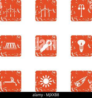 Power supply unit icons set, grunge style Stock Vector
