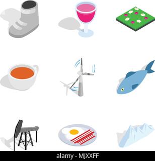 Heating period icons set, isometric style Stock Vector