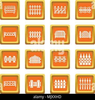 Different fencing icons set orange square vector Stock Vector