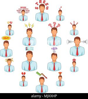 Stress icons set, cartoon style Stock Vector