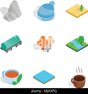 Pass the winter icons set, isometric style Stock Vector
