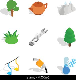 Winter crops icons set, isometric style Stock Vector