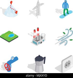 Cold area icons set, isometric style Stock Vector