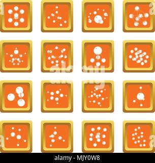 Molecule icons set orange square vector Stock Vector
