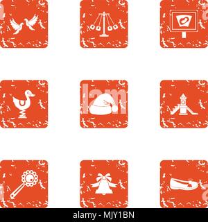 Kindergarten playground icons set, grunge style Stock Vector