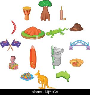 Australia travel icons set, cartoon style Stock Vector