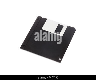 One 3½ inch black storage media diskette isolated on white. Stock Photo