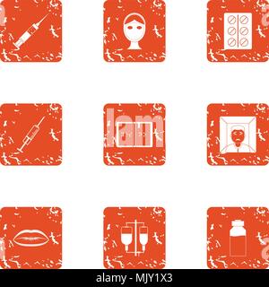 Fix body icons set, grunge style Stock Vector