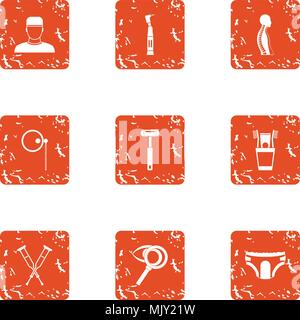 Fix organism icons set, grunge style Stock Vector