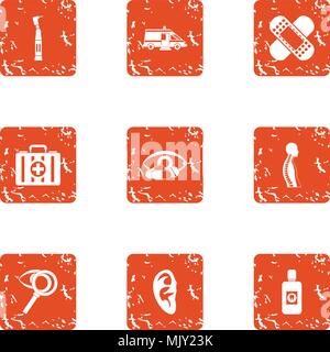 Family doctor icons set, grunge style Stock Vector