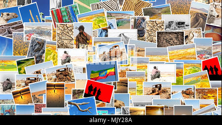 my own images from all over the africa and ethiopia in a wallpaper multicolor patchwork Stock Photo