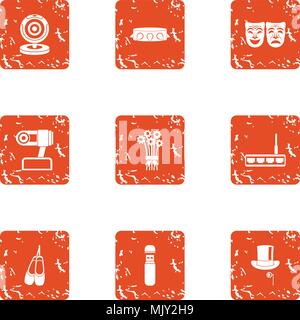 Cheerful concert icons set, grunge style Stock Vector