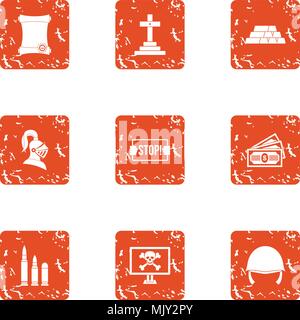 Challenge icons set, grunge style Stock Vector