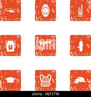 Crime challenge icons set, grunge style Stock Vector