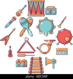 Musical instruments icons set, cartoon style Stock Vector