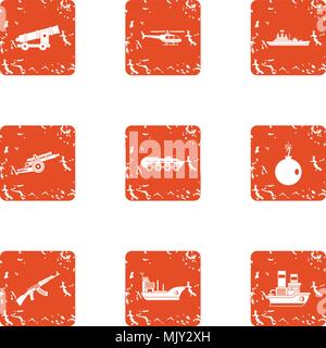 Tense military icons set, grunge style Stock Vector