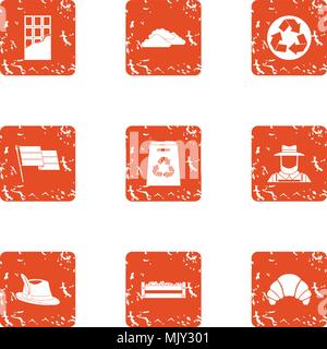 Eco treatment icons set, grunge style Stock Vector