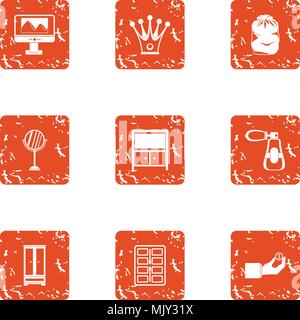 Working nook icons set, grunge style Stock Vector
