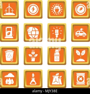 Ecology icons set orange square vector Stock Vector