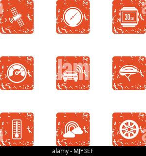 Cosmic wireless icons set, grunge style Stock Vector