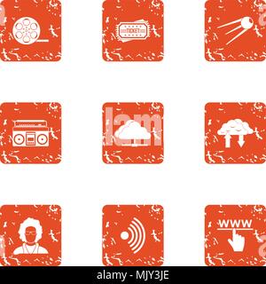 Wirelessly icons set, grunge style Stock Vector