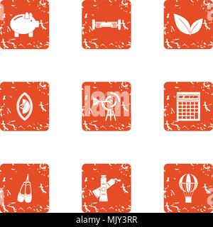 Green life icons set, grunge style Stock Vector