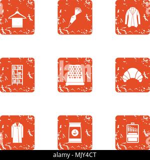 Home view icons set, grunge style Stock Vector