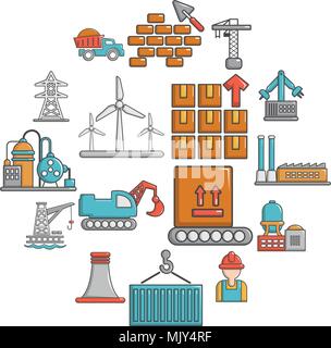 Industry icons set, cartoon style Stock Vector