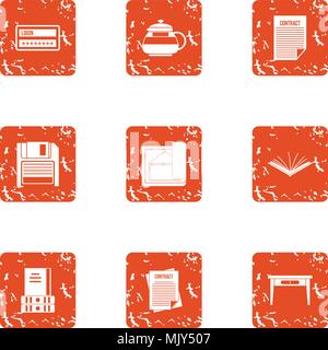 Book life icons set, grunge style Stock Vector