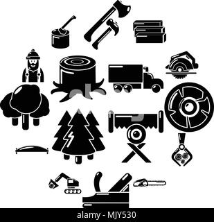 Timber industry icons set, simple style Stock Vector